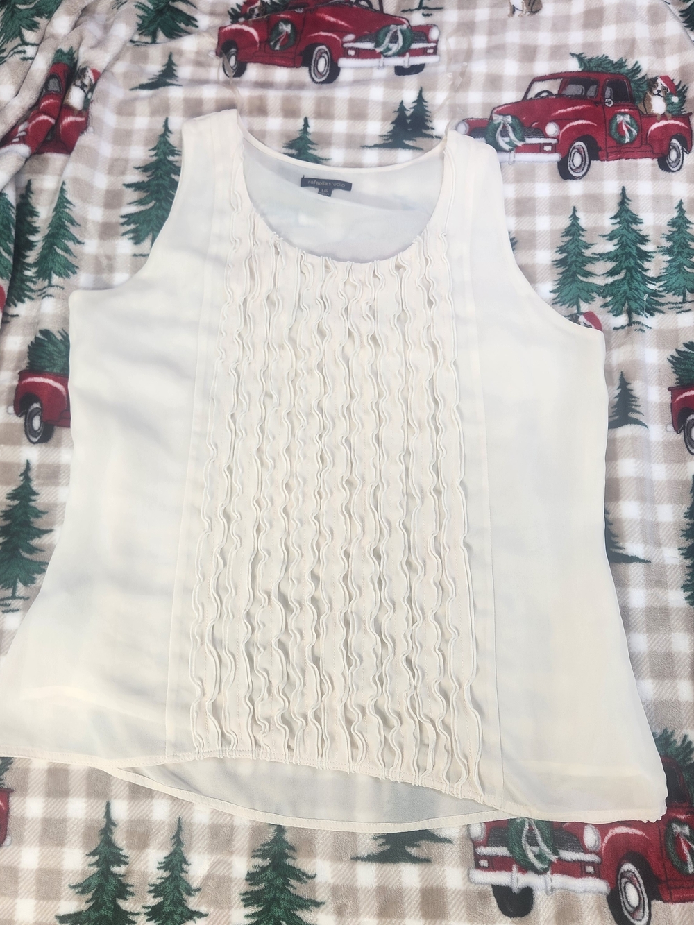 Cream Chiffon Tuxedo Ruffle-Front Sleeveless Tank Top Lined Camisole Lrg bust 38